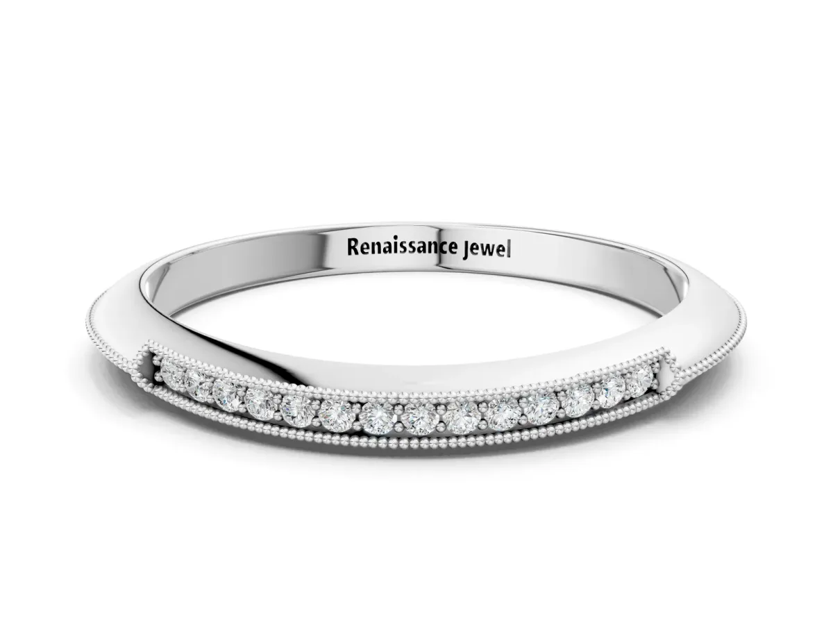 Milgrain Round Diamond Pavé Set Half Eternity Band Silver