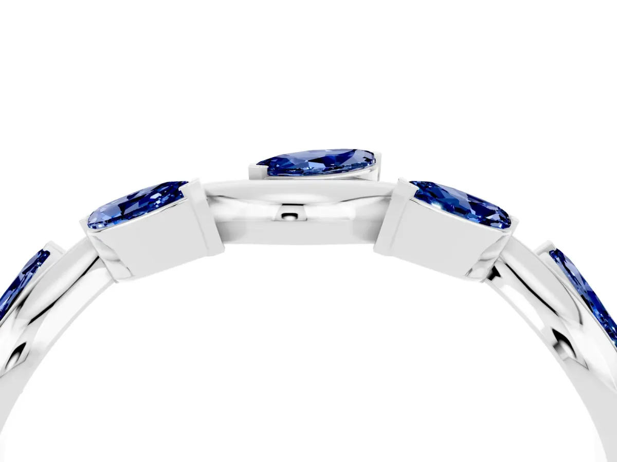 Marquise Blue Sapphire Twisted Band with Prong Setting Silver