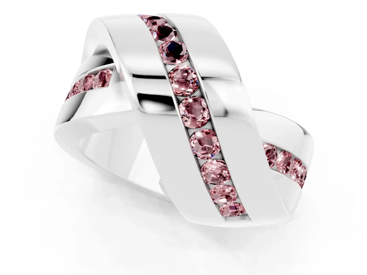 Pavé Round Morganite Crossover Band with Channel Setting Platinum