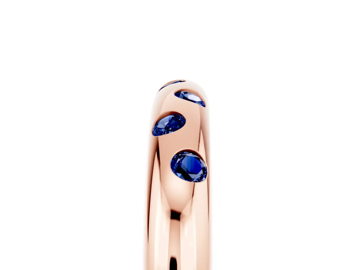 Round Blue Sapphire Flush-Set Comfort Fit Band Rose gold