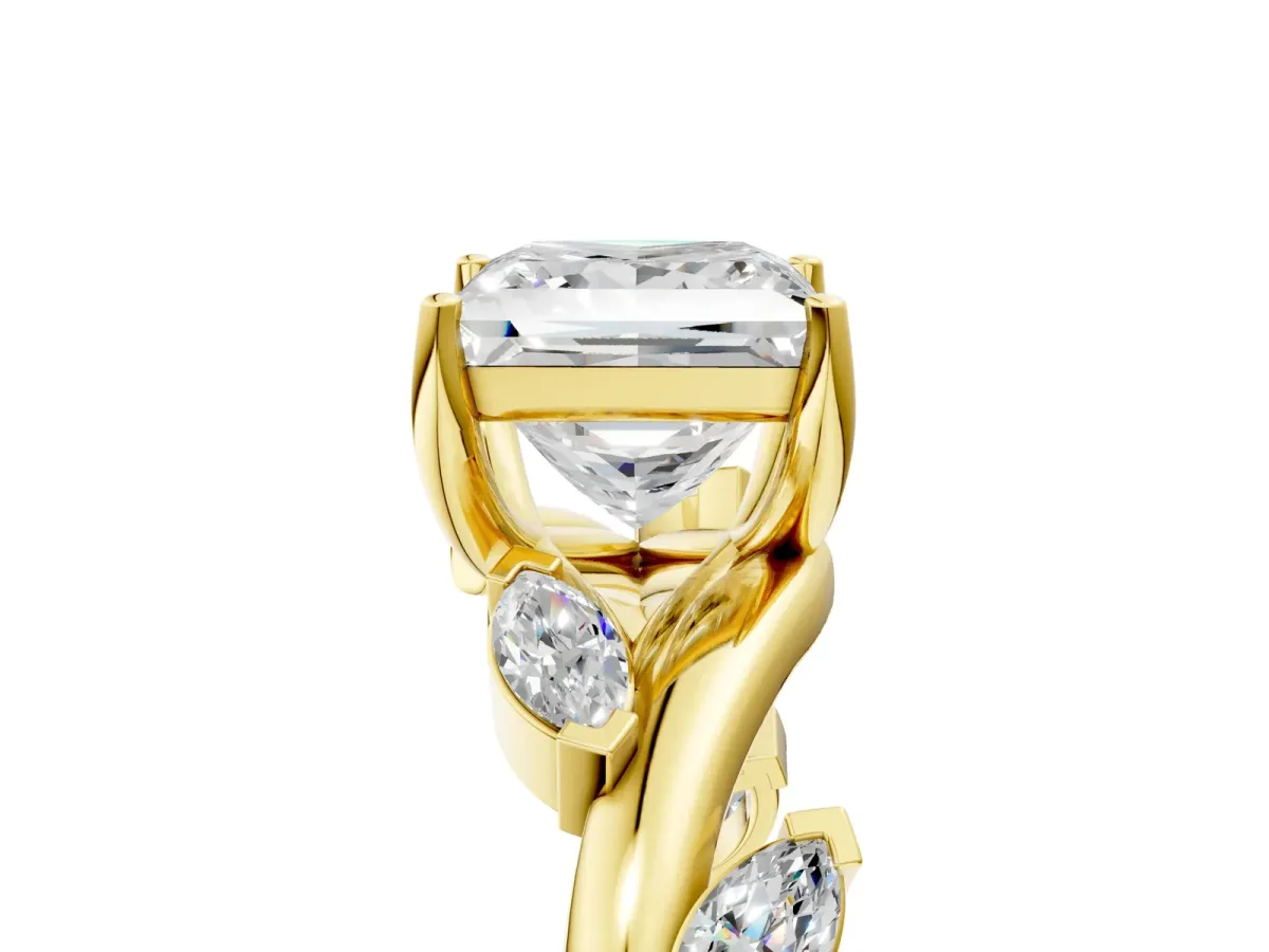 Princess Cut Solitaire Twisted Band Marquise Accent Prong Setting Ring Yellow gold
