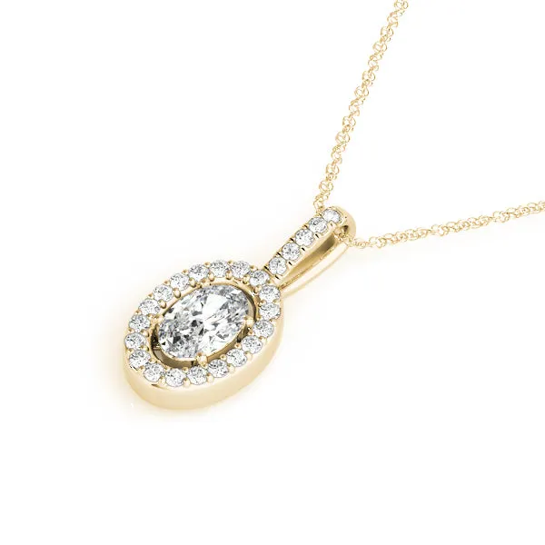 Oval Halo Diamond Pendant with Pavé Setting Yellow gold