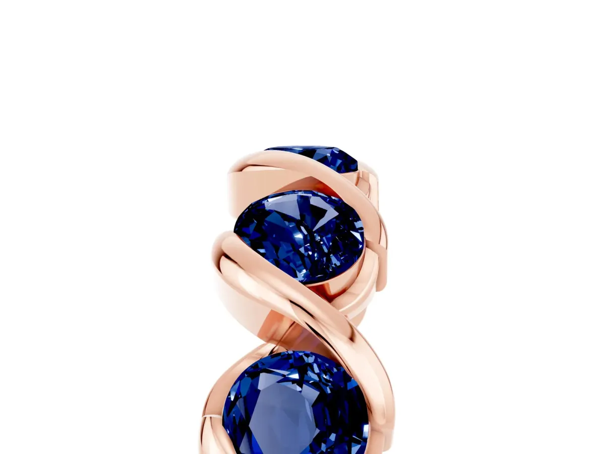 Round Blue Sapphire Wave Band with Channel Setting and Shared Prongs Rose gold