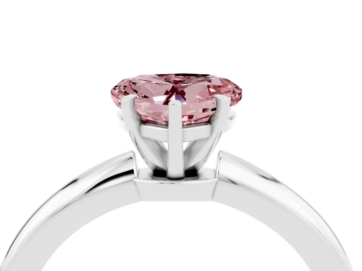 Heart Cut Morganite Solitaire Ring with Six-Prong Setting and Classic Band Silver