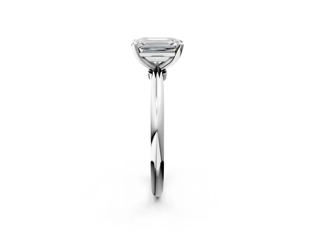Emerald Cut Diamond Solitaire Ring with Six-Prong Setting and Classic Band White gold