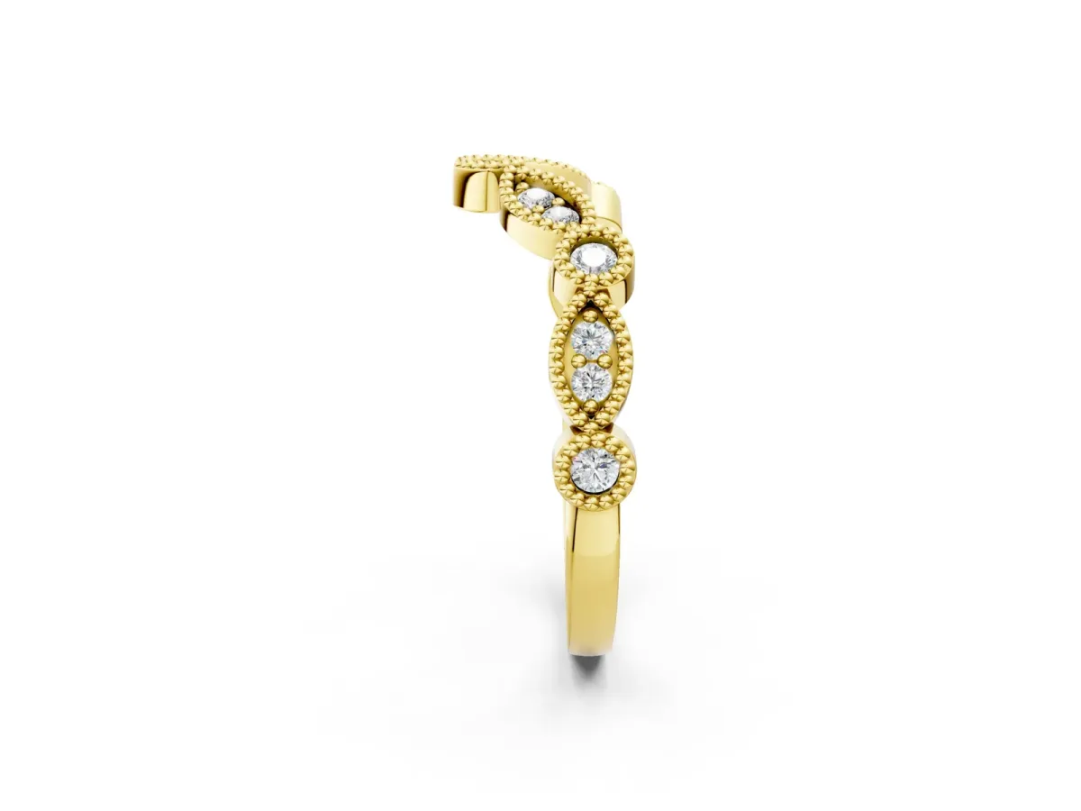 Milgrain Marquise and Round Diamond Half Eternity Band Yellow gold
