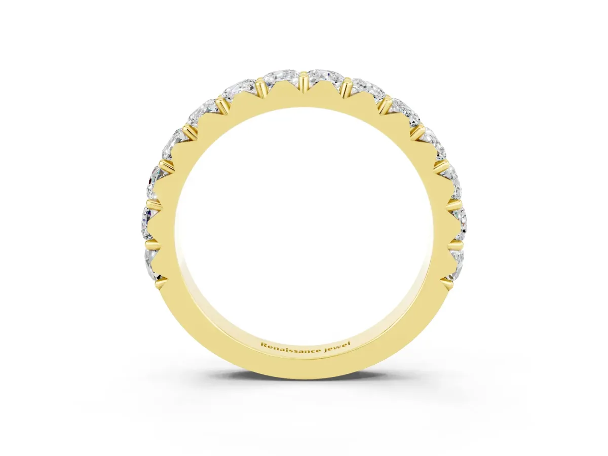 Round Moissanite Half Eternity Band with Classic Prong Setting Yellow gold
