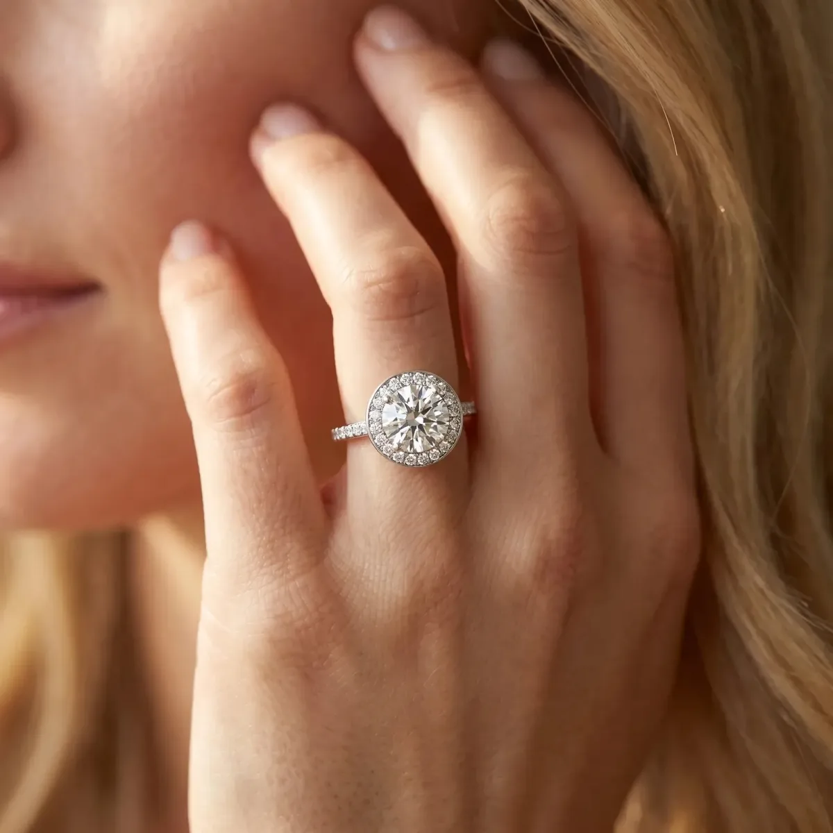 Asscher Cut Diamond Halo Ring with Bezel Frame and Pavé Band Platinum