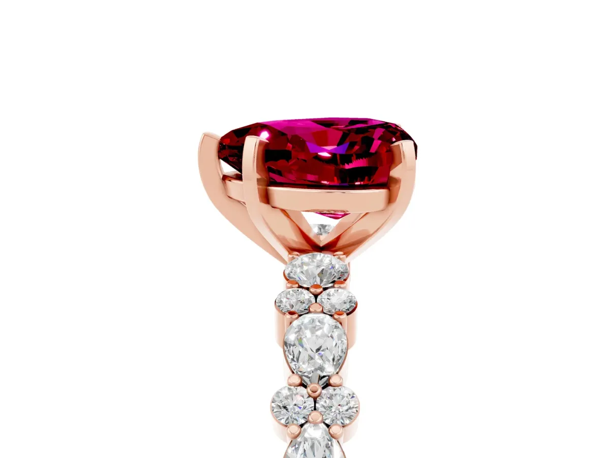 Heart Cut Garnet Side Stone Solitaire Ring with Round and Four-Prong Setting Rose gold