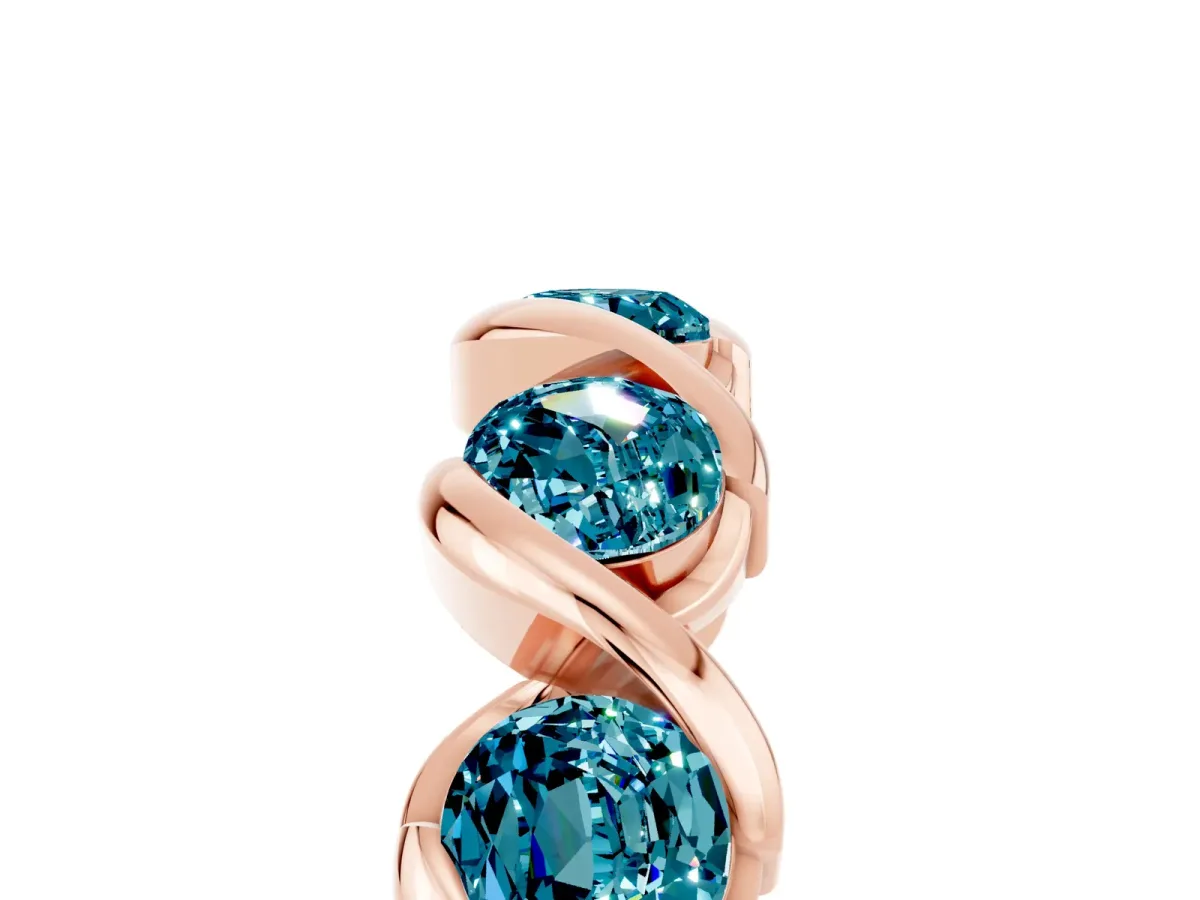 Round Blue Topaz Wave Band with Channel Setting and Shared Prongs Rose gold