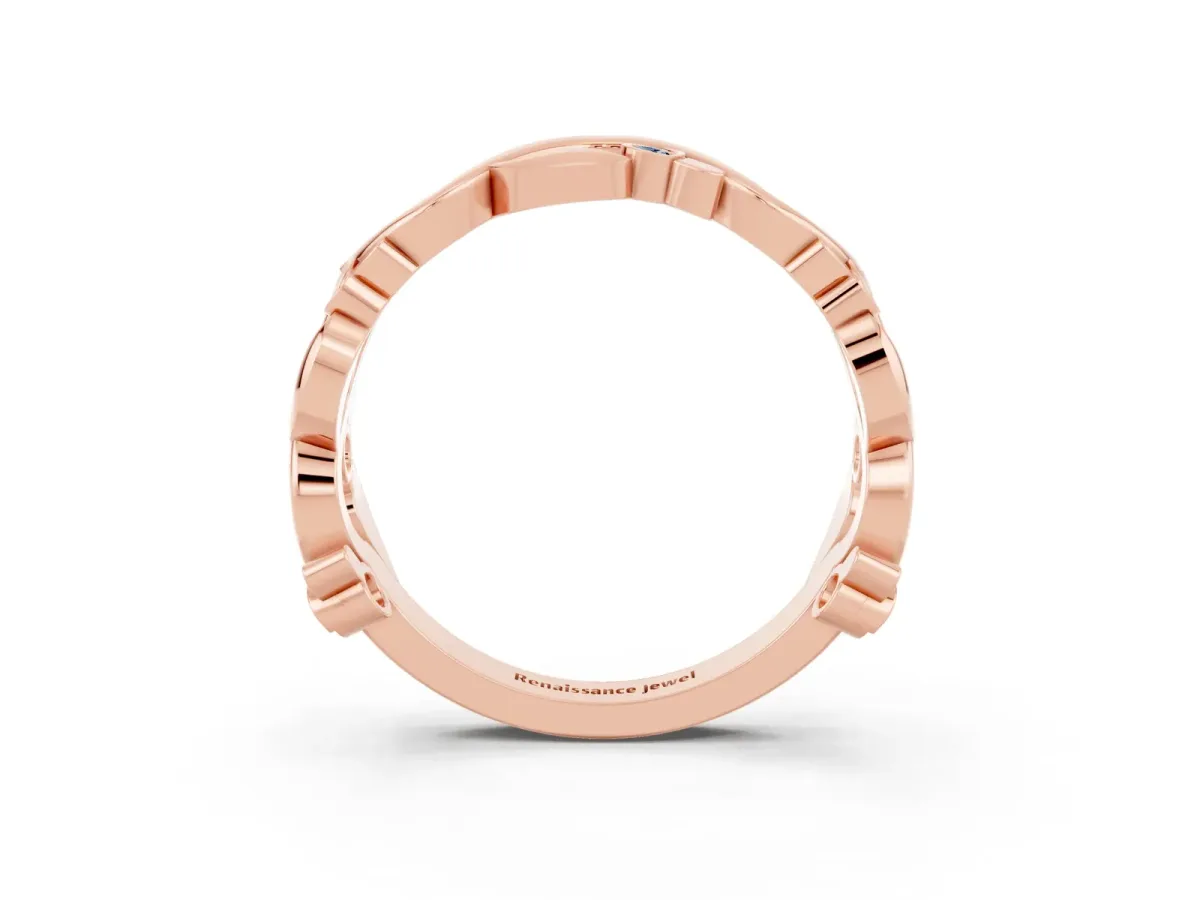 Round Aquamarine Leaf Eternity Band with Bezel Setting Rose gold