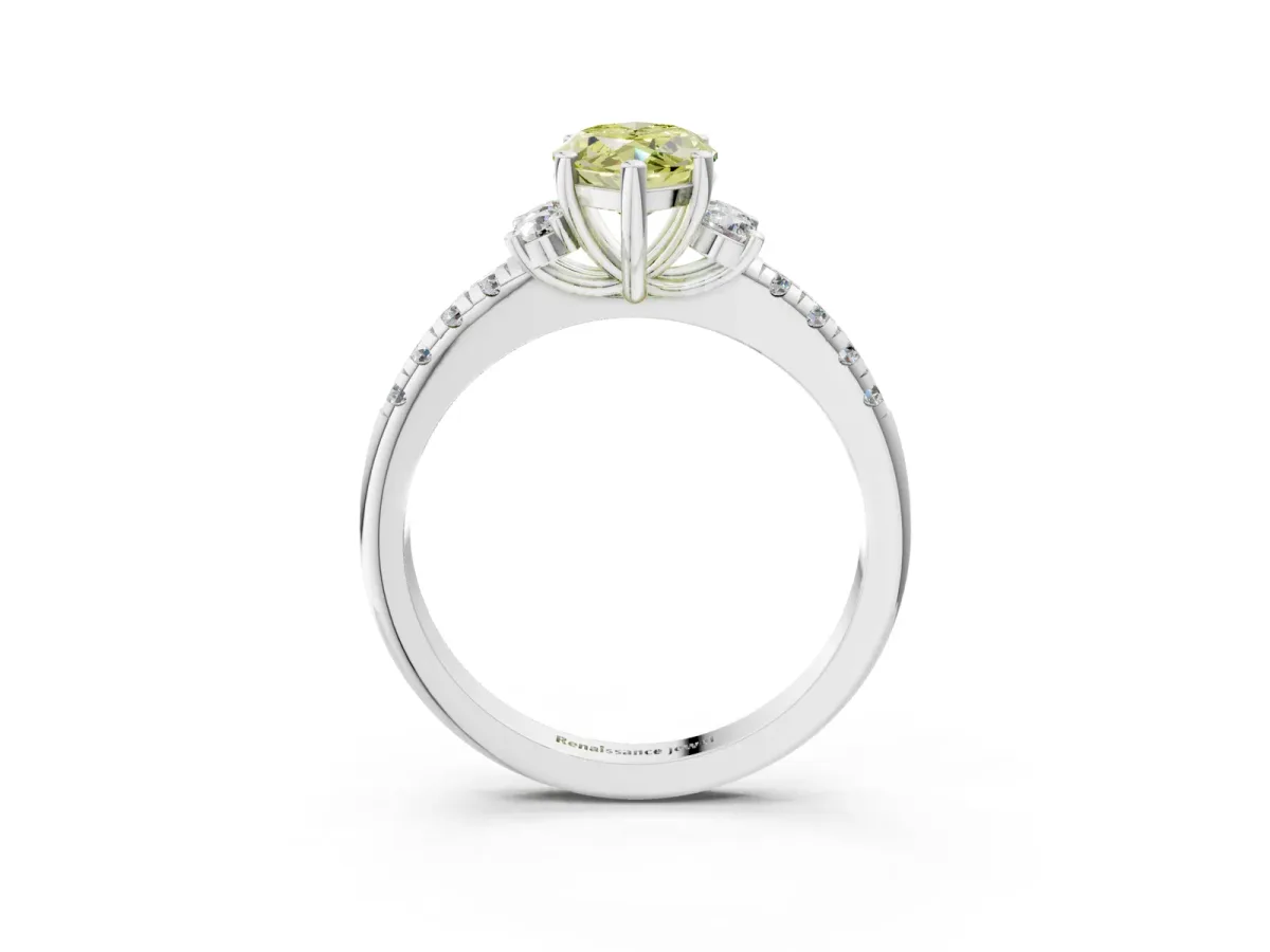 Fancy Yellow Marquise Cut Diamond Three-Stone Pave Band with Four-Prong Setting Silver