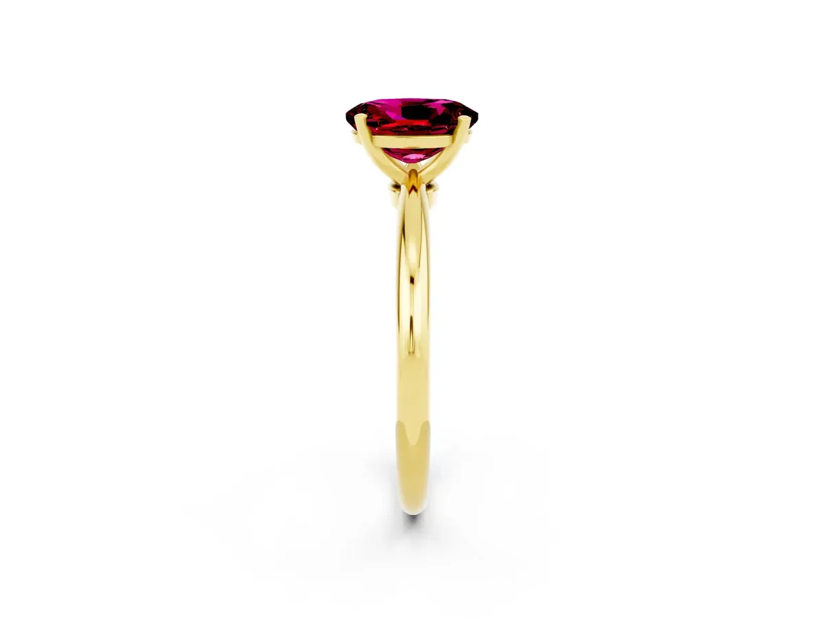 Oval Cut Garnet Solitaire Ring with Six-Prong Setting and Classic Band Yellow gold