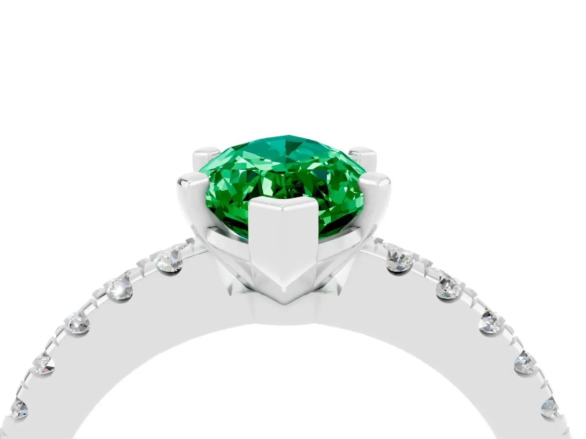 Marquise Cut Solitaire Emerald with Pavé Band and Four-Prong Setting Silver