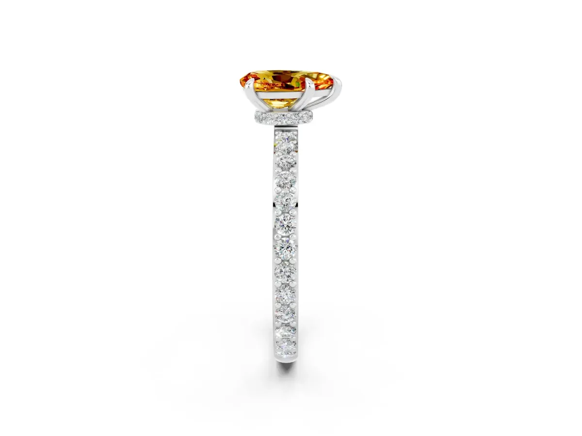 Pear Cut Citrine Solitaire Engagement Ring with Pavé Band and Four-Prong Setting Silver