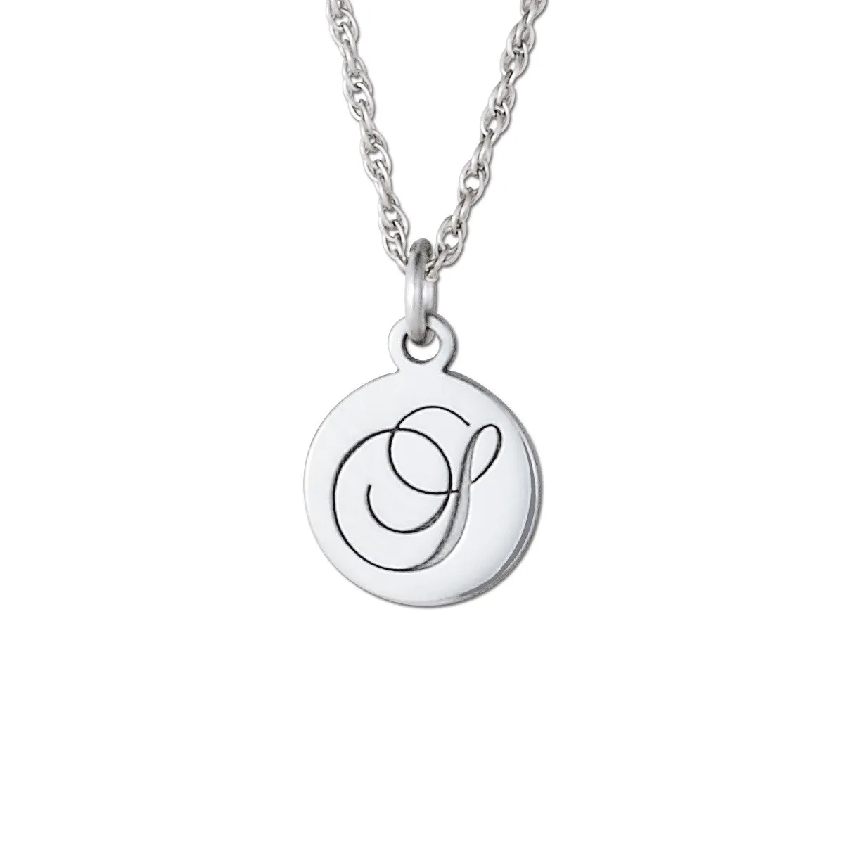 Gold and Silver Round Pendant with Engraved Initial White gold