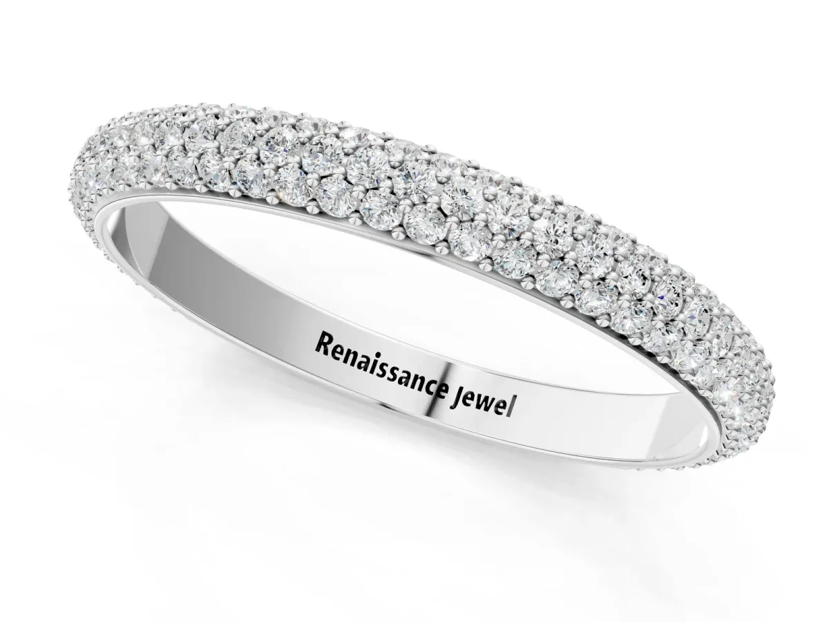 Three-Row Round Diamond Pavé Eternity Band Platinum