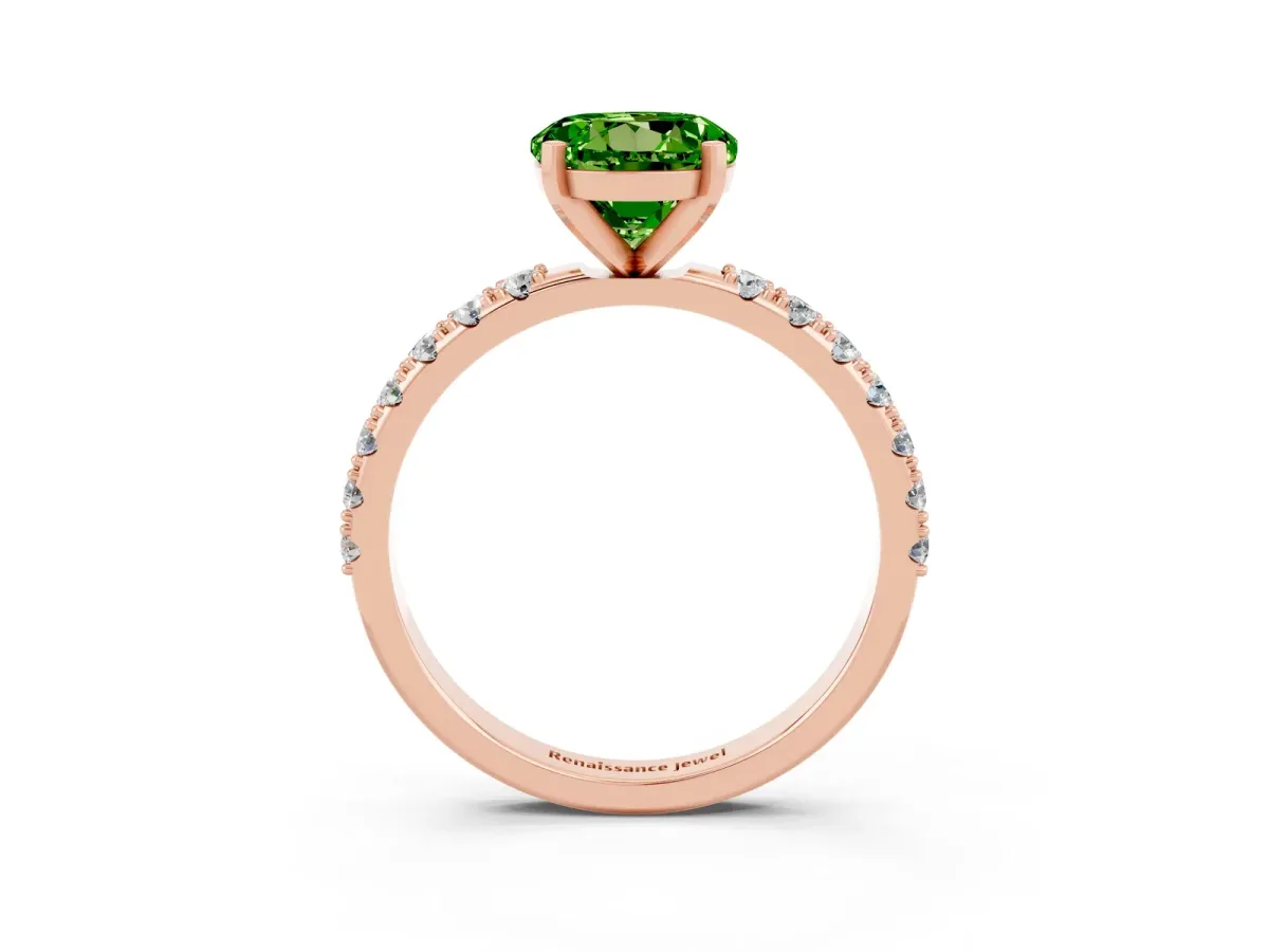 Round Cut Peridot Solitaire Pavé Band with Four-Prong Setting Rose gold