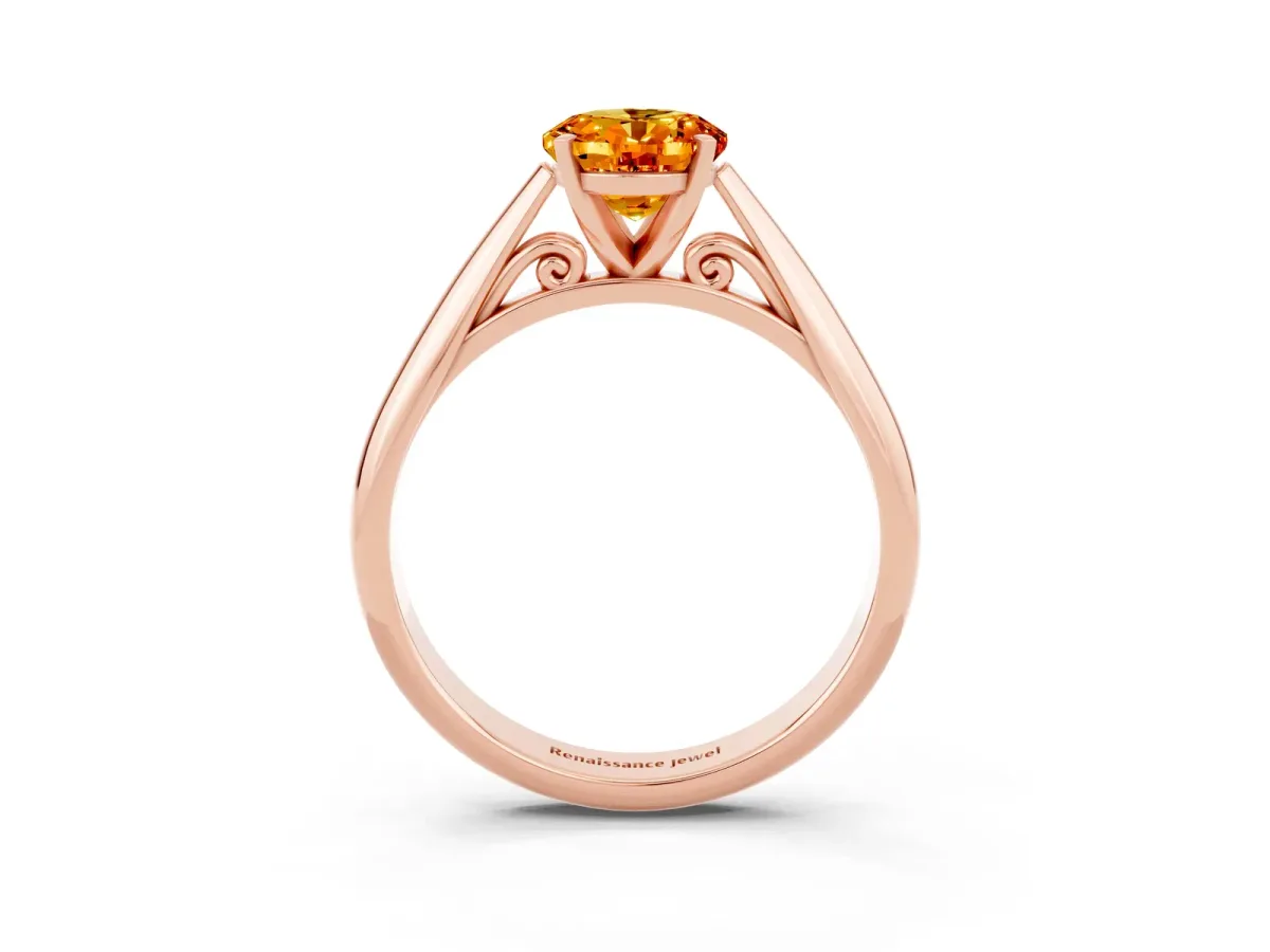 Oval Cut Citrine Solitaire Engagement Ring with Cathedral Setting and Four-Prong Mount Rose gold