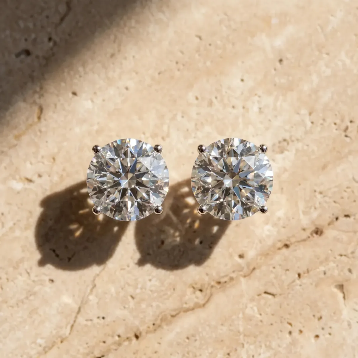 Round Cut Diamond Stud Earrings Silver