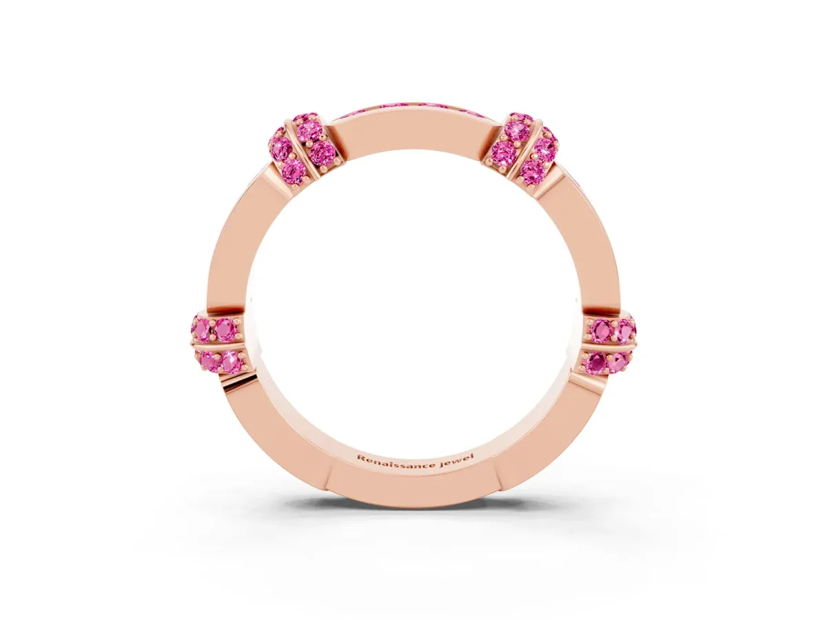 Pavé Round Pink Sapphire Link Band with Bezel Setting Rose gold