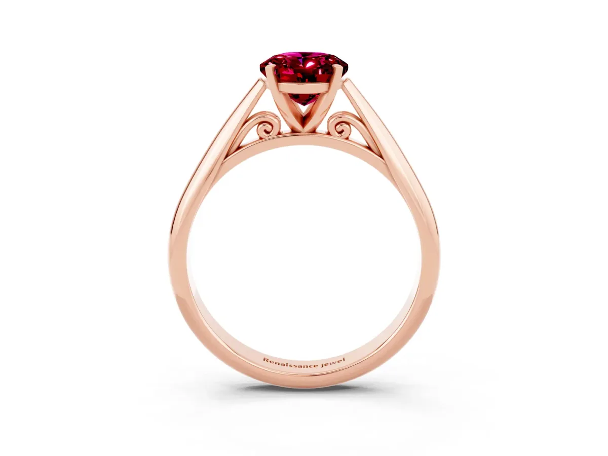 Oval Cut Garnet Solitaire Engagement Ring with Cathedral Setting and Four-Prong Mount Rose gold