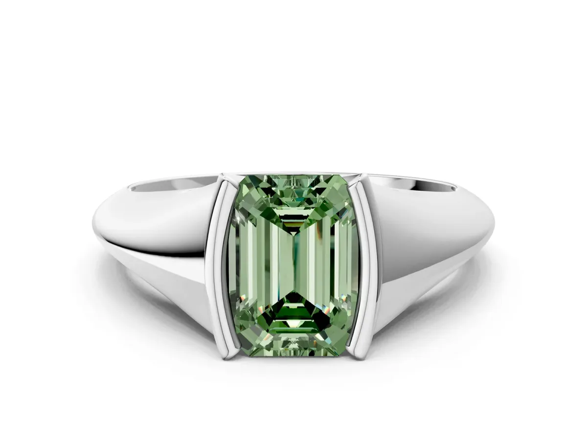 Fancy Green Emerald Cut Solitaire Tension Set Diamond Ring Platinum