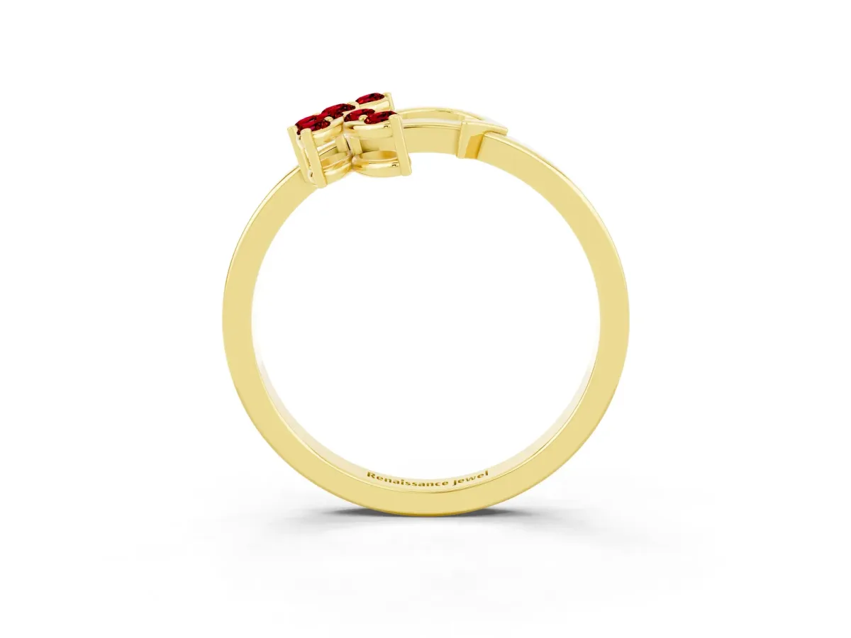 Marquise Ruby Cluster Bypass Ring with Prong Setting Yellow gold