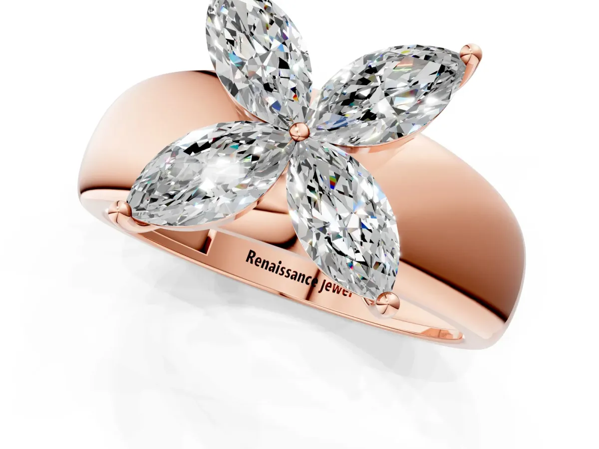 Marquise Diamond Floral Promise Ring Rose gold