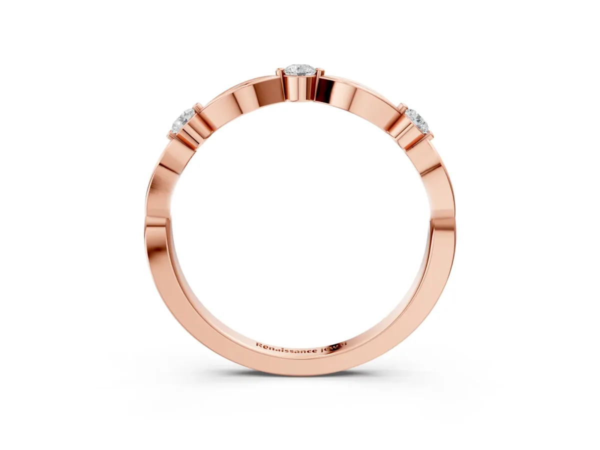 Marquise and Round Diamond Milgrain Band with Bezel Setting Rose gold