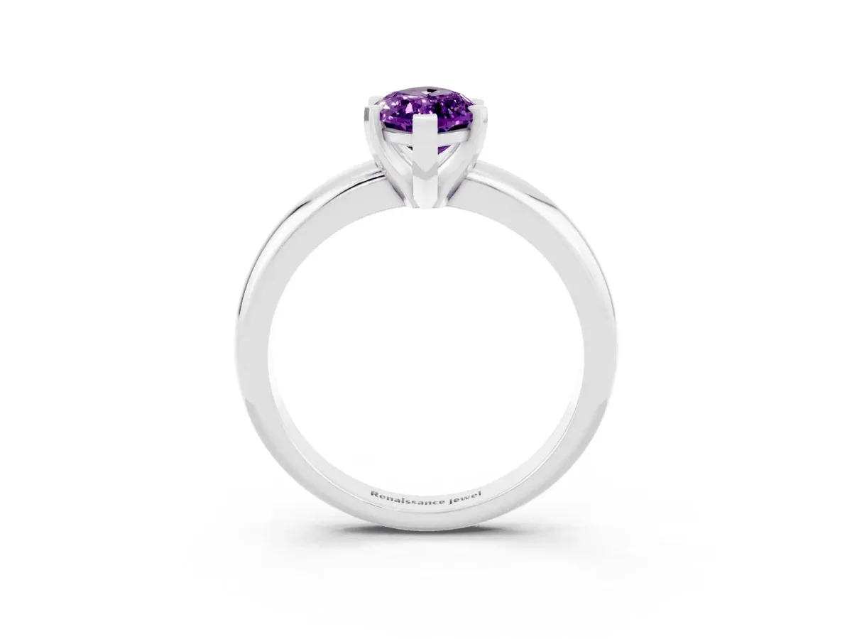Marquise Cut Amethyst Solitaire Engagement Ring with Round Band and Four-Prong Setting Silver