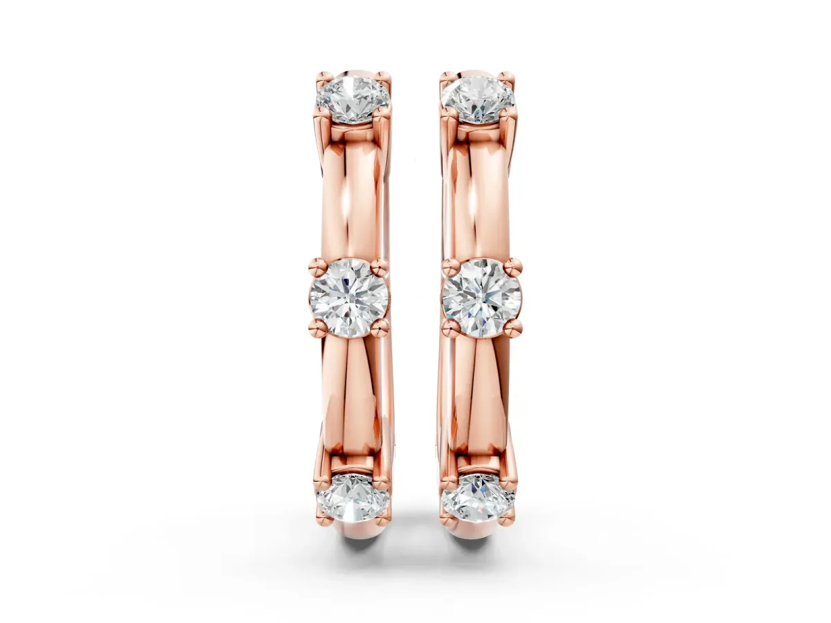 Round Diamond Station Huggie Hoop Earrings Rose gold