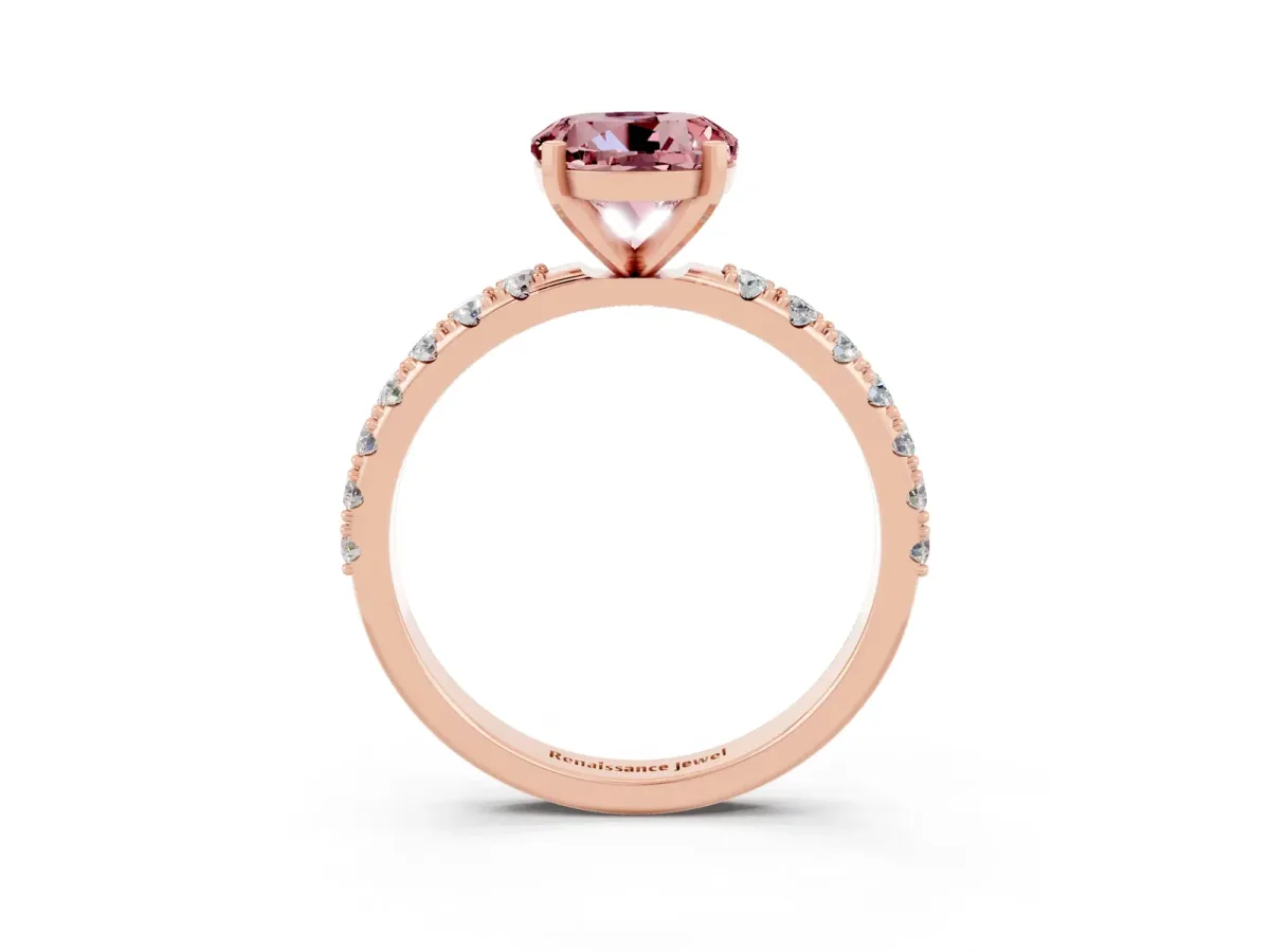 Round Cut Morganite Solitaire Pavé Band with Four-Prong Setting Rose gold