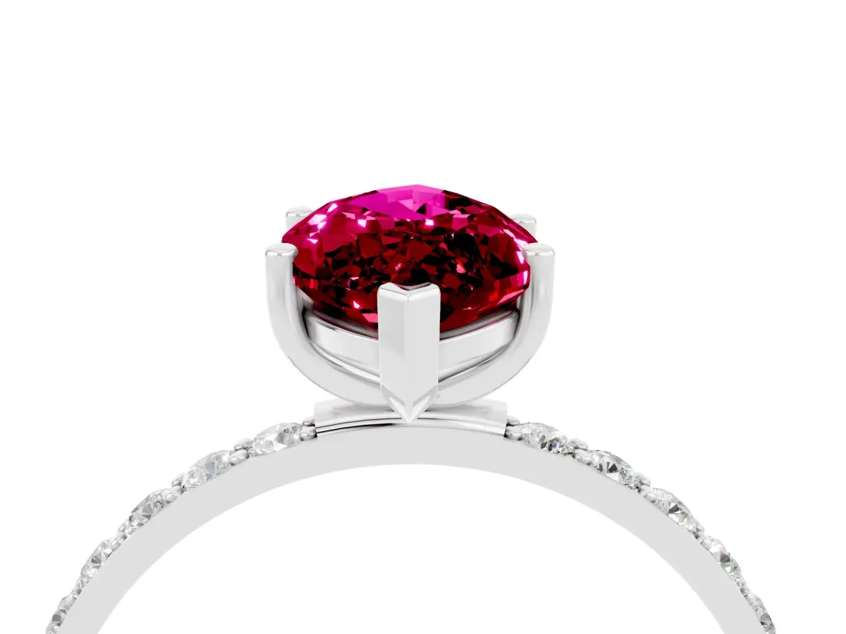 Marquise Cut Garnet Solitaire Ring with Round Pavé Band and Prong Setting Silver
