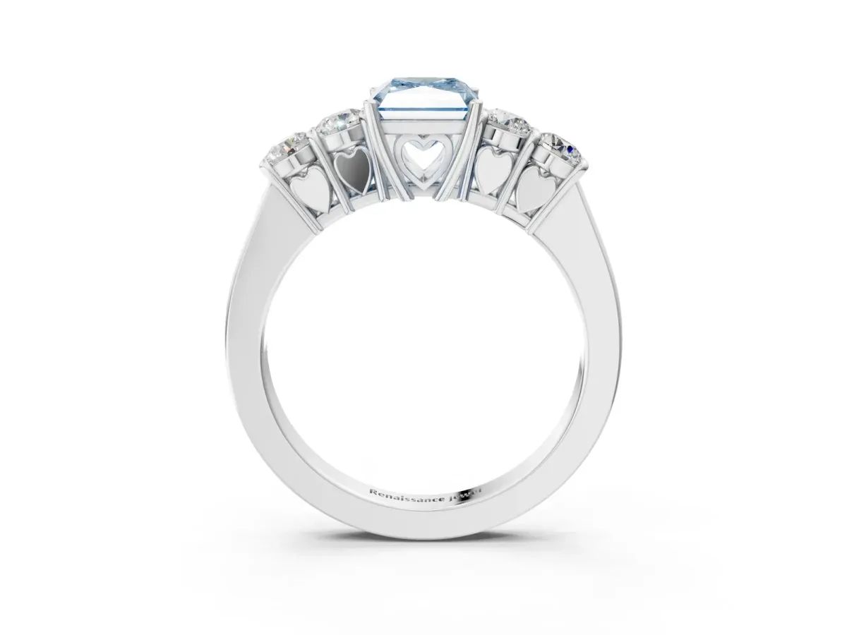 Fancy Blue Radiant Cut Cut Diamond Five-Stone Prong Set White Gold Ring Platinum