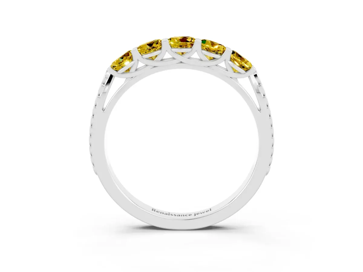 Five-Stone Round Yellow Sapphire Prong-Set Band Platinum