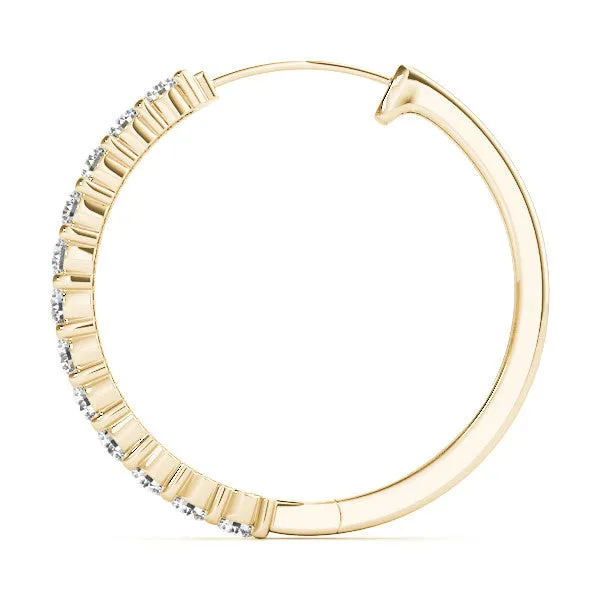 Round Diamond Hoop Earrings with Prong Setting Yellow gold