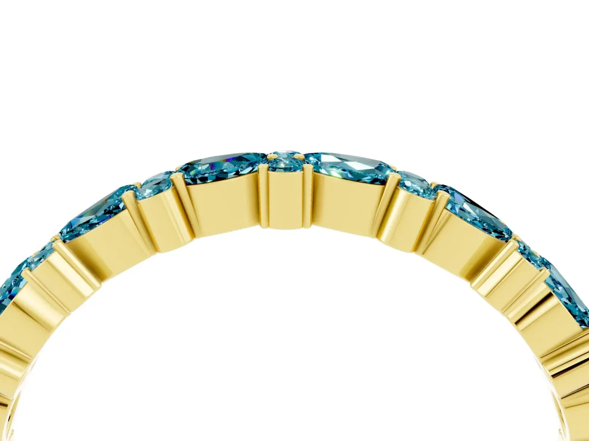 Pear and Round Blue Topaz Wedding Band Yellow gold