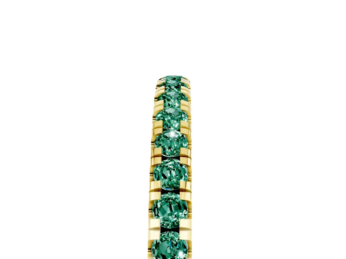 Pavé Round Green Sapphire Half Eternity Band with Shared Prong Setting Yellow gold