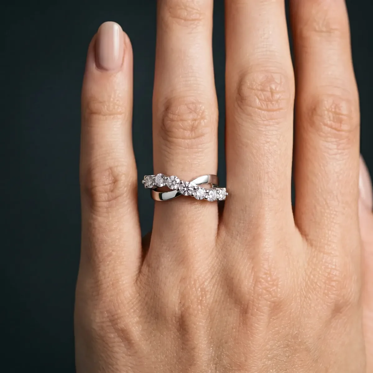 Round Diamond Prong-Set Crossover Band Platinum