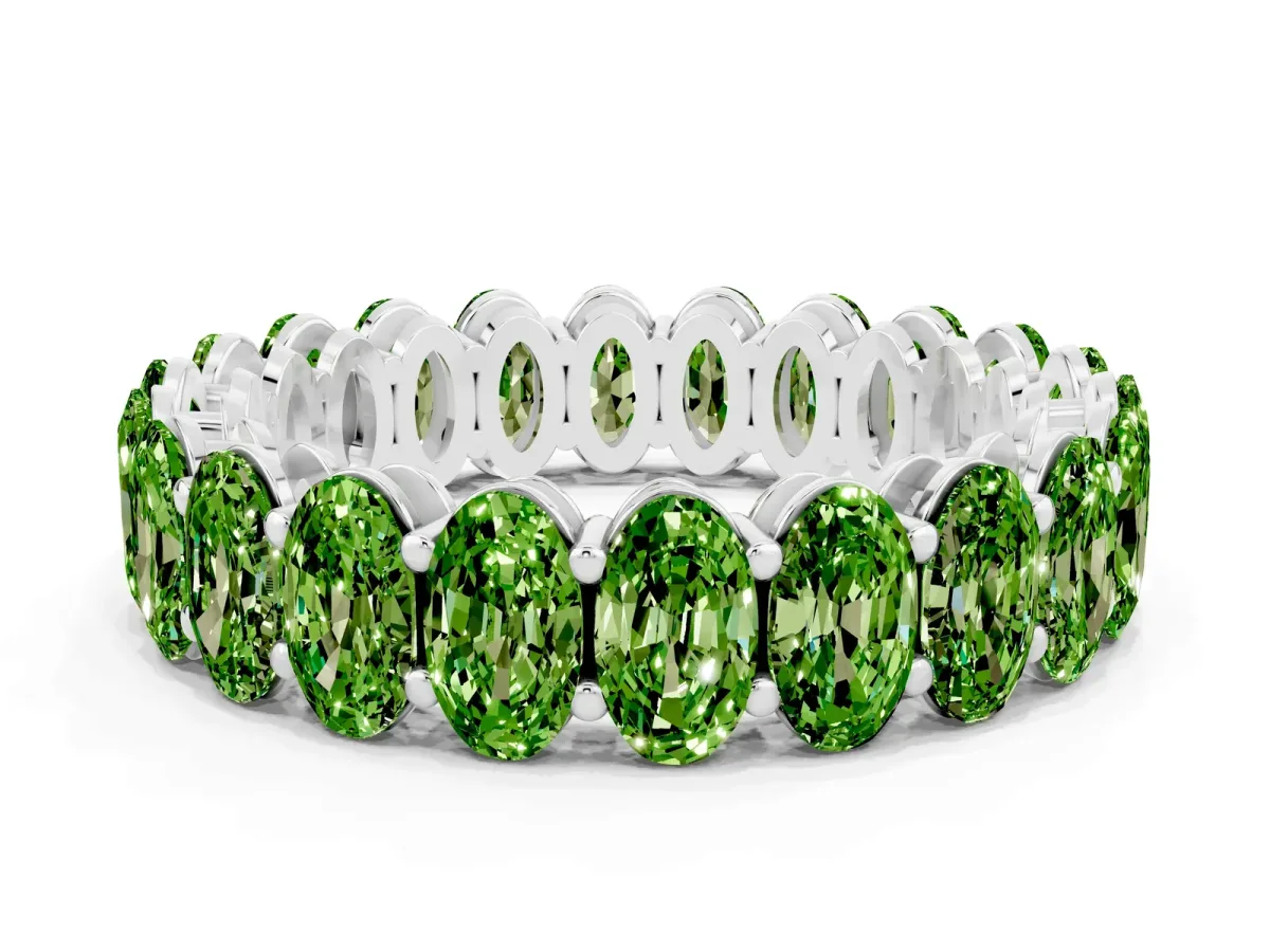 Oval Cut Peridot Eternity Band with Shared Prong Setting Silver