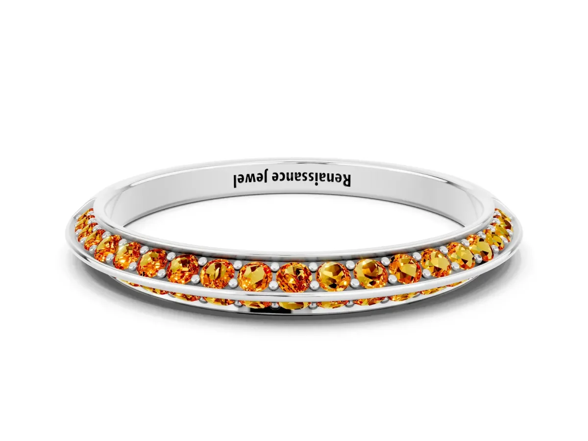 Double Row Pavé Round Citrine Eternity Band with Channel Setting White gold