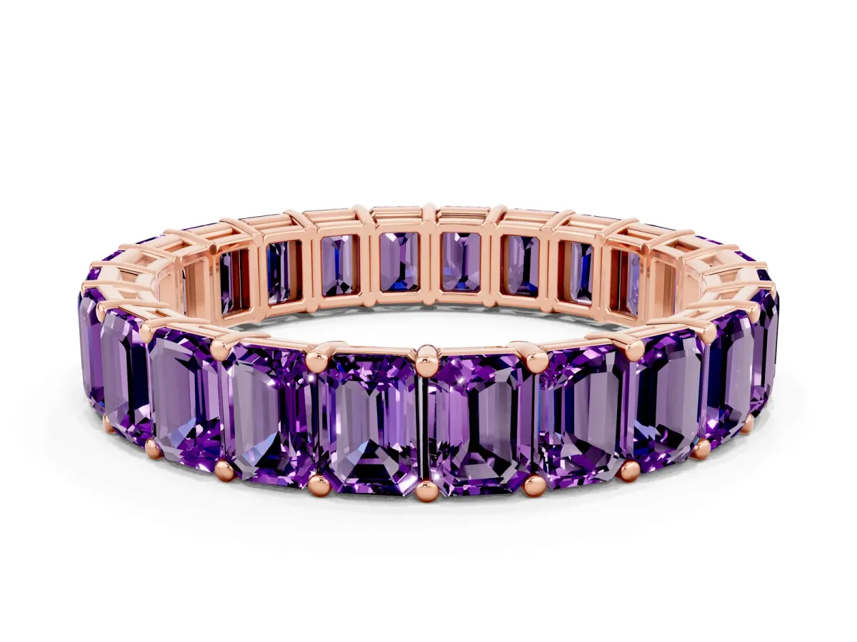 Emerald Cut Amethyst Eternity Band with Shared Prong Setting Rose gold
