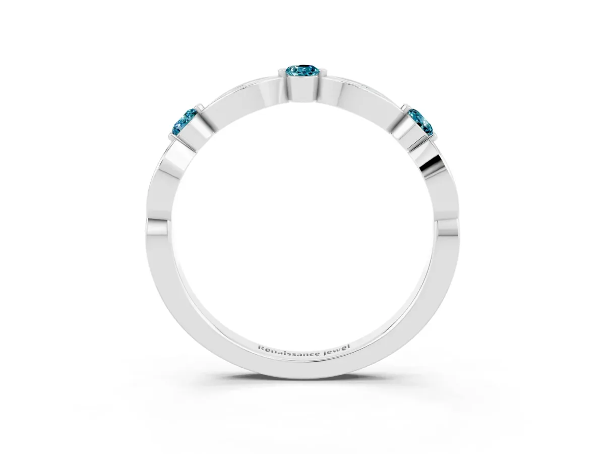 Marquise and Round Blue Topaz Milgrain Band with Bezel Setting Platinum