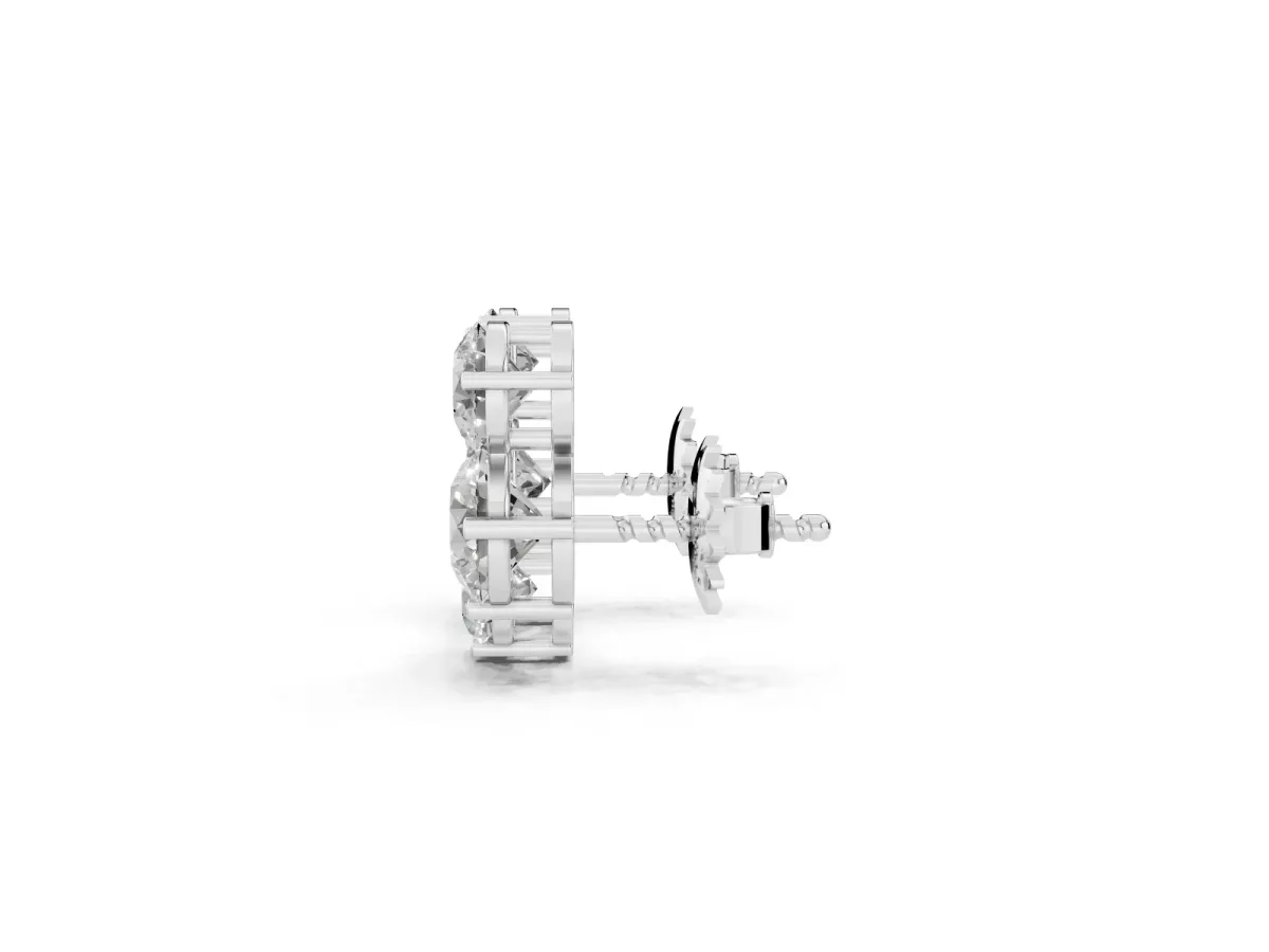 Round Cut Diamond Graduated Three-Stone Stud Earrings White gold