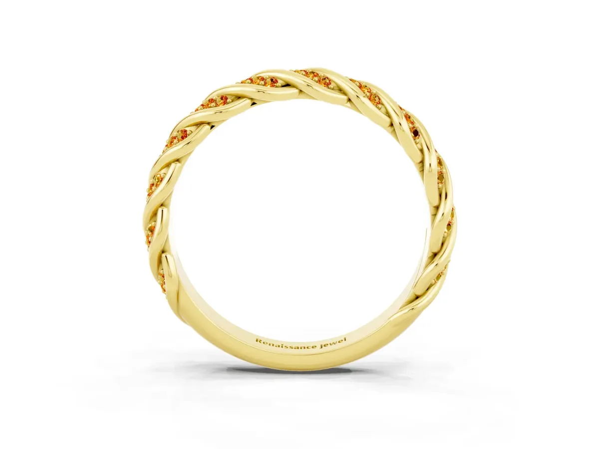 Twisted Pavé Round Citrine Eternity Band with Shared Prong Setting Yellow gold