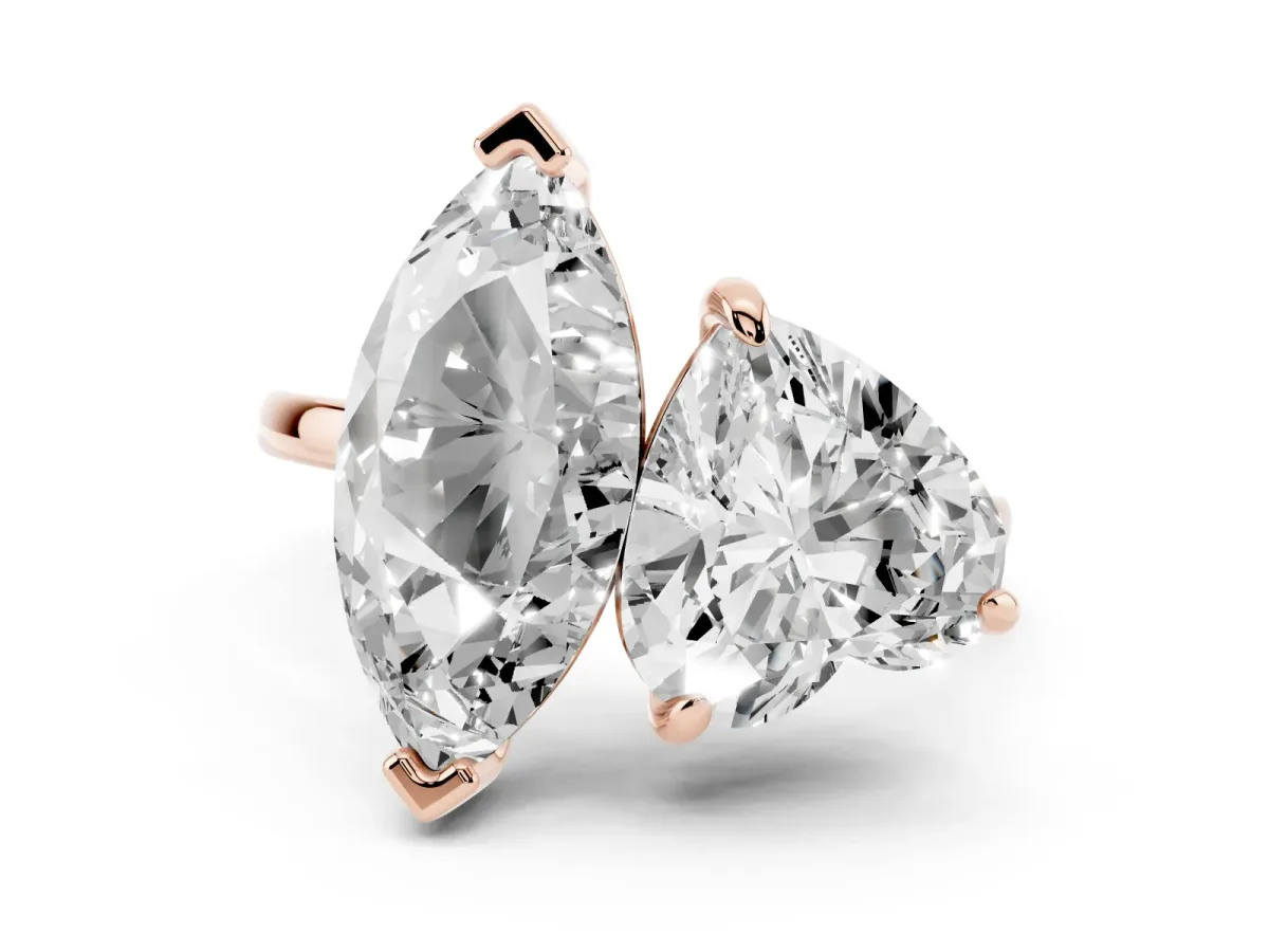 Heart and Marquise Toi Moi Ring with Prong Setting and Micro Pave Band Rose gold