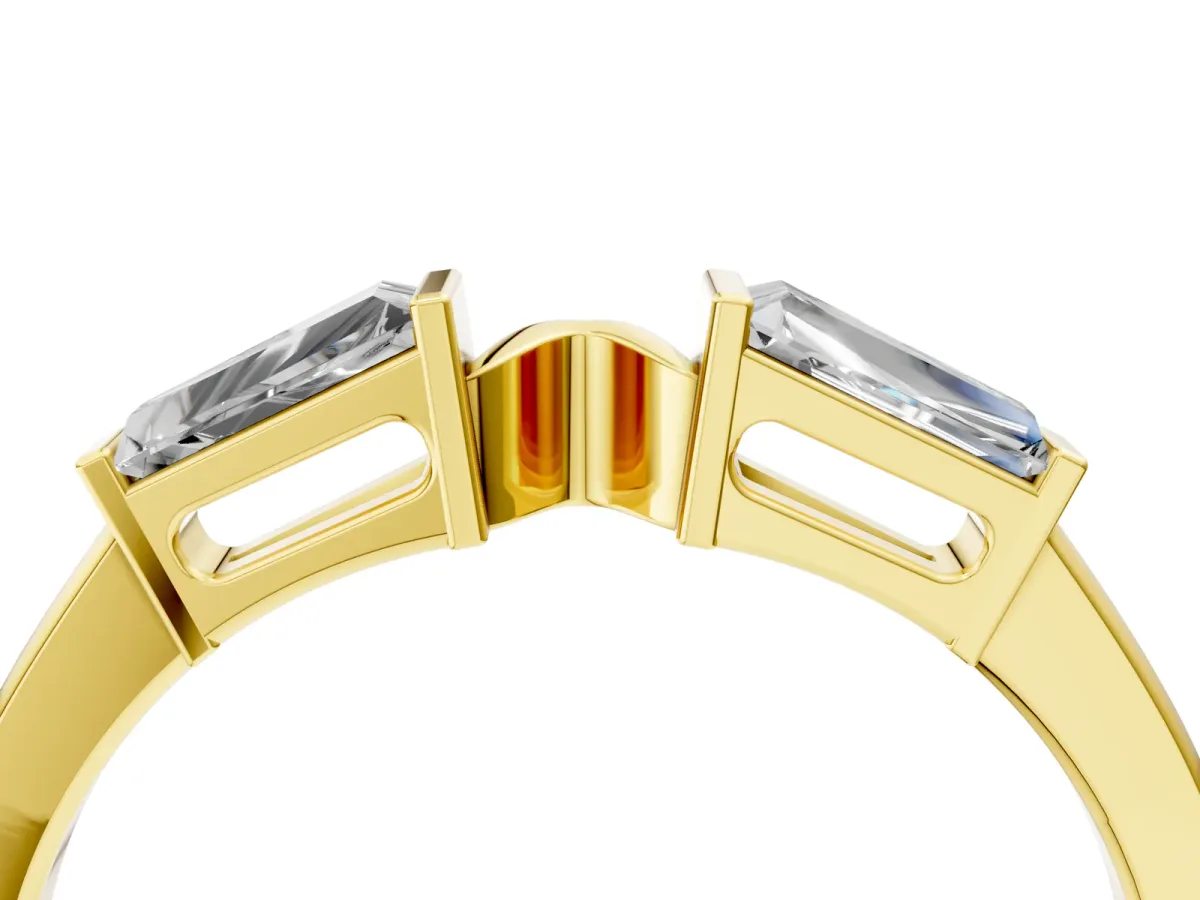 Baguette Diamond Open Band with Bar Prong Setting Yellow gold
