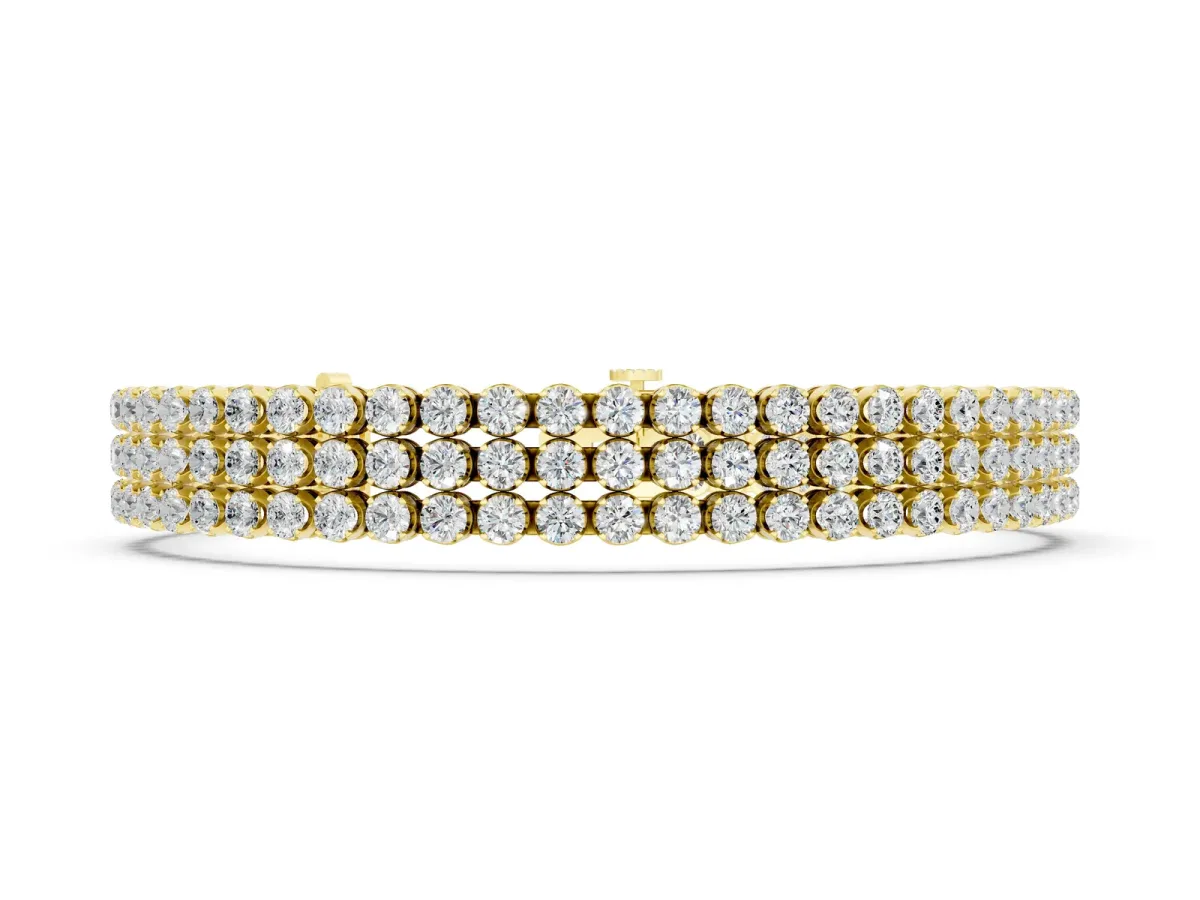 Three-Row Round Diamond Tennis Bracelet with Bezel Setting Yellow gold