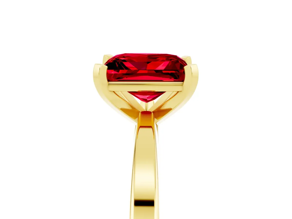 Princess Cut Ruby Solitaire Engagement Ring with Classic Band and Four-Prong Setting Yellow gold